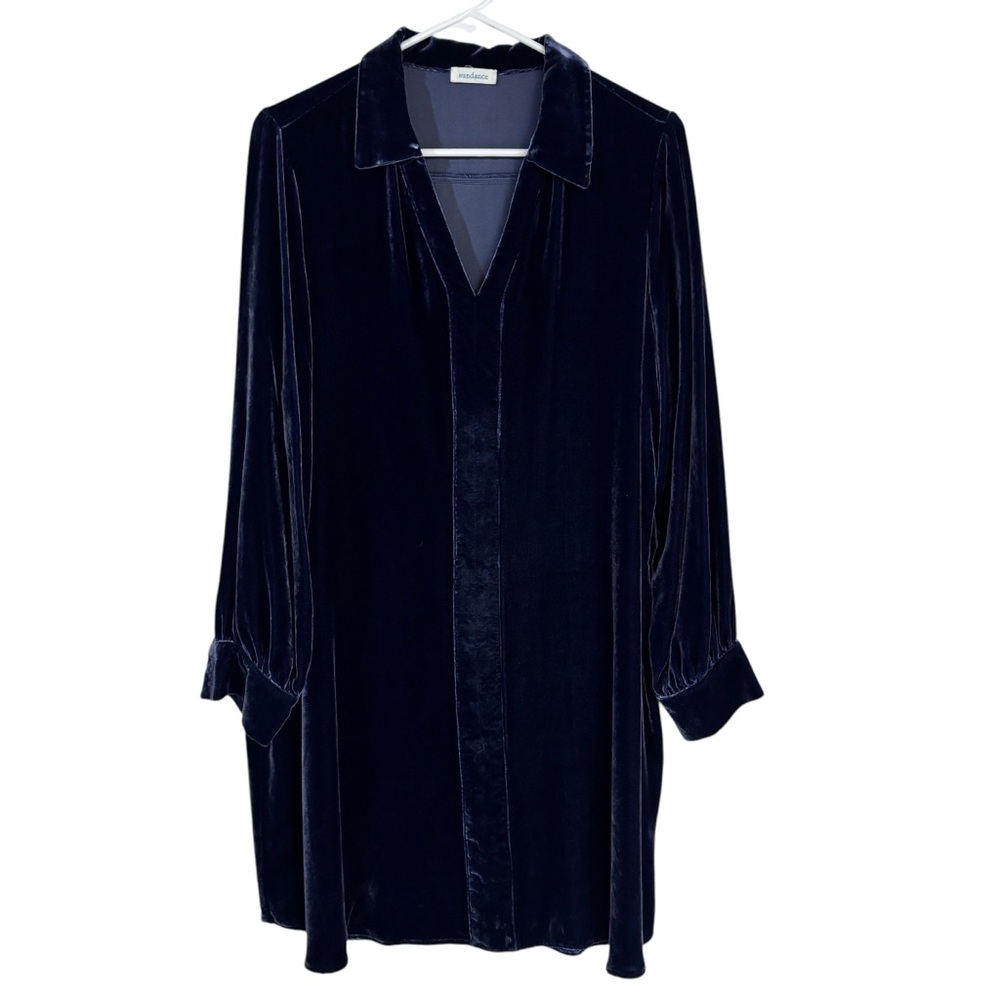 Sundance Hendrix Dark Blue Velvet Silk Blend Long Sleeve Shirt Dress Sz L/XL